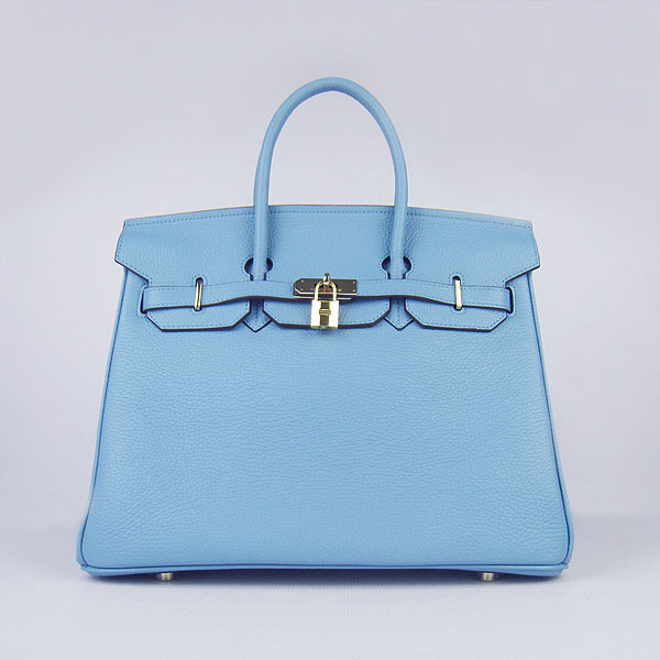 High Quality Fake Hermes Birkin 35CM Togo Leather Bag Blue 6089